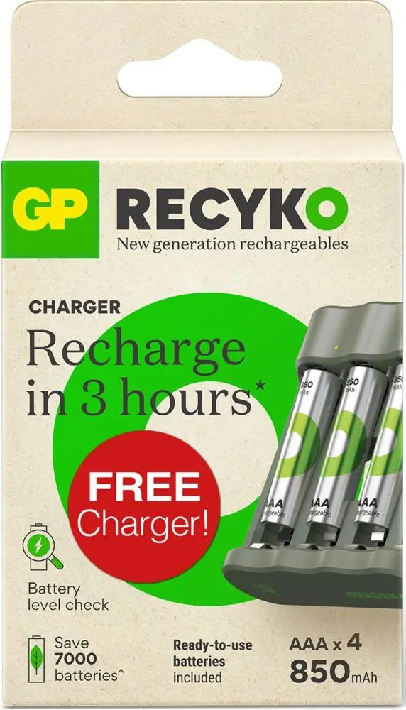 GP Batterijlader USB 3H met 4x850mA AAA batterij