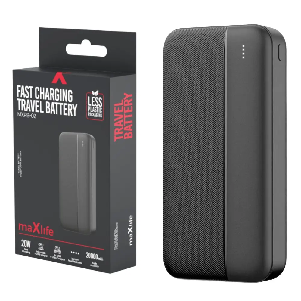Powerbank 20.000mA zwart USB + USB-C 20W QC