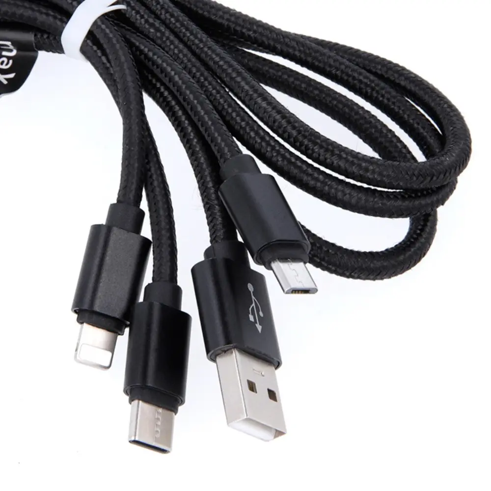 USB - kabel 3in1 USB-C + Lightning + Micro USB zwart