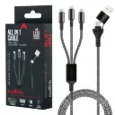 USB - kabel multi Lightning + 2x USB-C zwart 66W