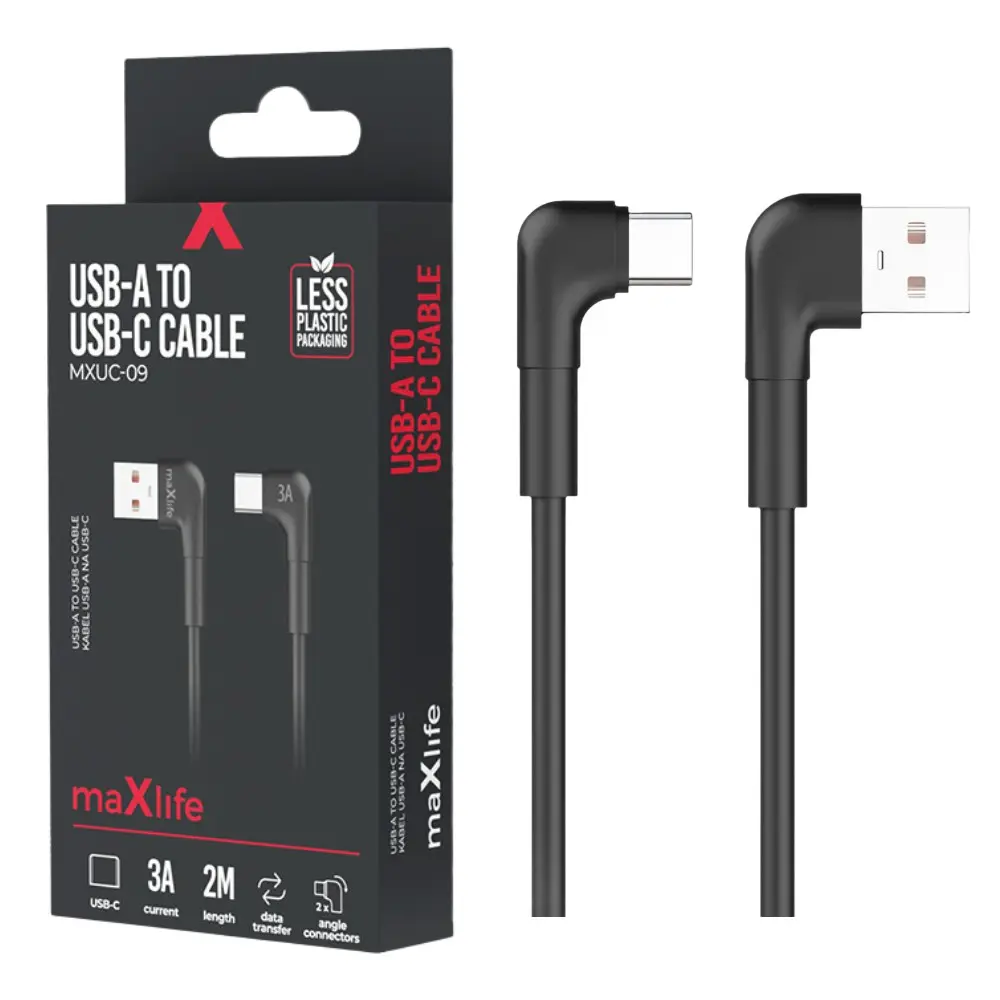 USB - USB-C kabel haaks 2m zwart
