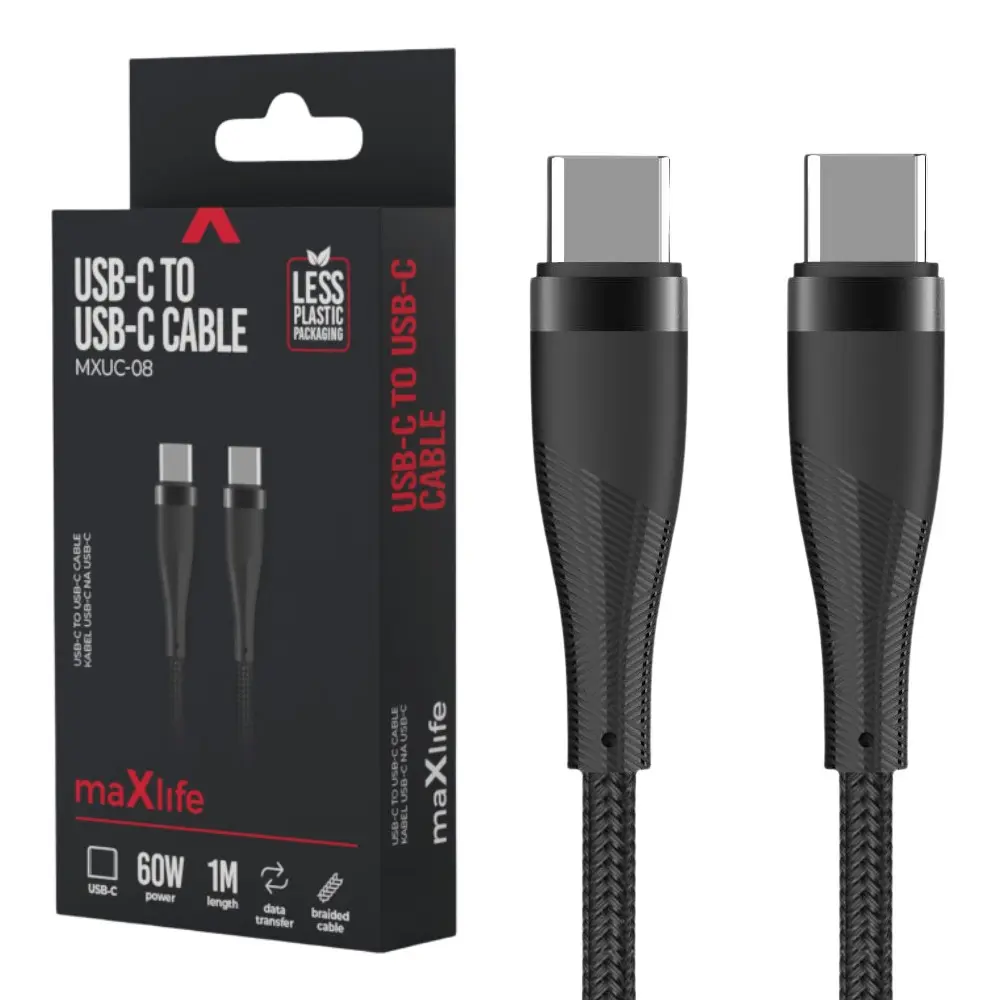 USB-C - USB-C kabel 1m zwart omvlochten 60W