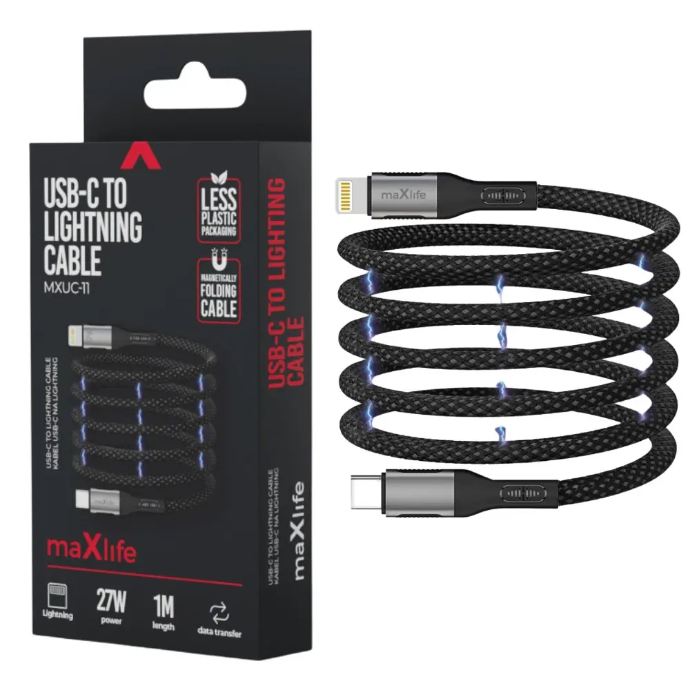 USB-C - Lightning kabel 1m zwart omvlochten magnetic 27W