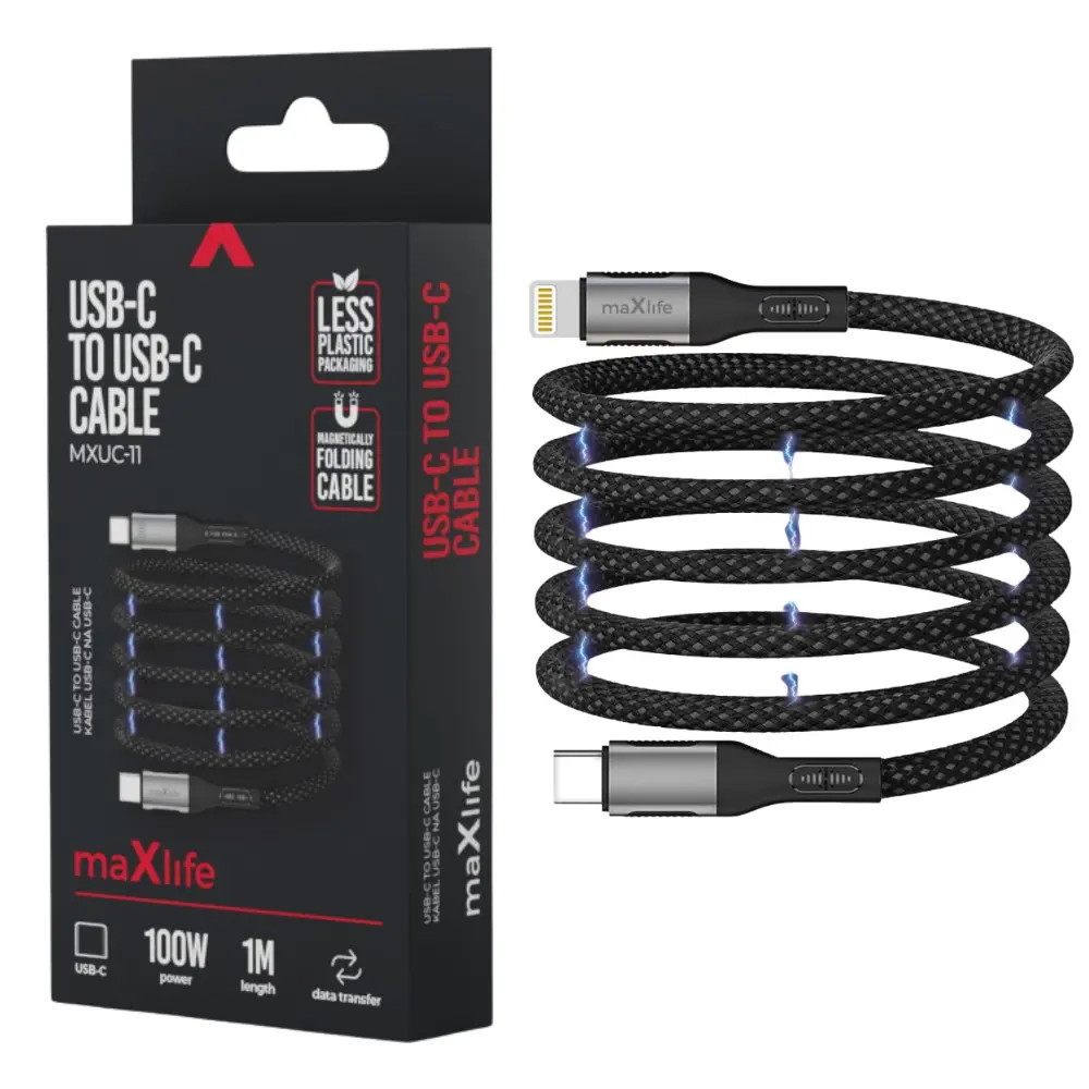 USB-C - USB-C kabel 1m zwart omvlochten magnetic 100W