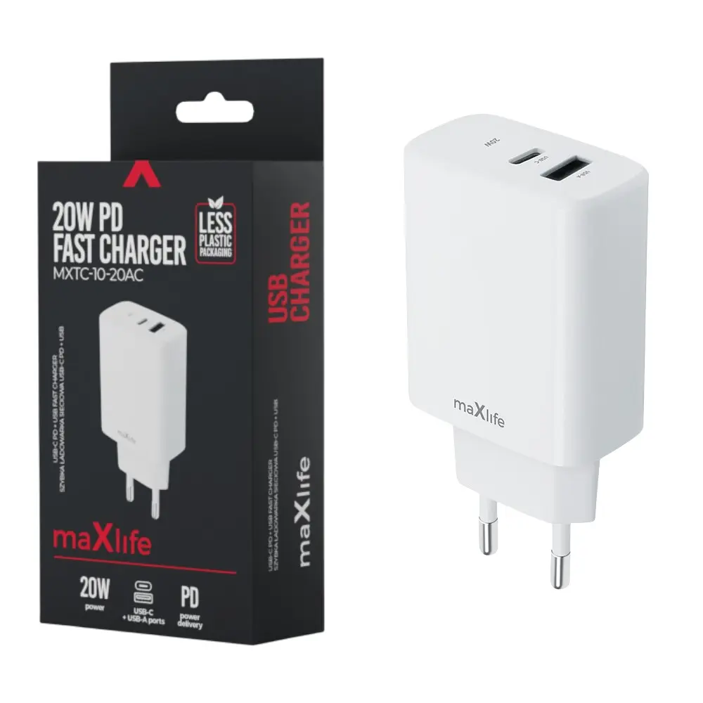 USB + USB-C snellader 20W wit