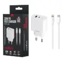 USB + USB-C snellader 20W wit + Lightning kabel 1m
