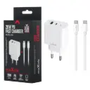 USB + USB-C snellader 20W wit + USB-C kabel 1m