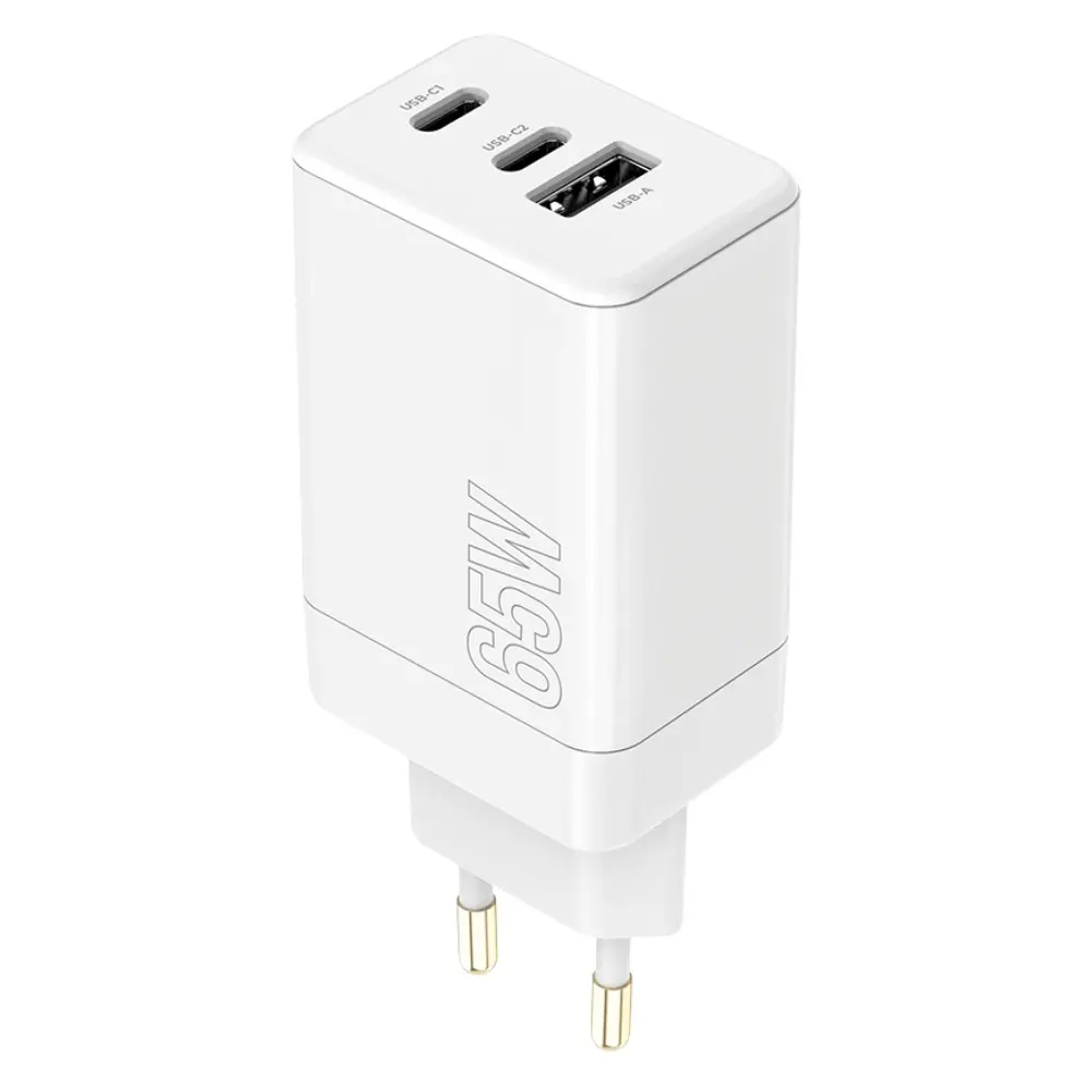 USB + 2x USB-C snellader 65W wit