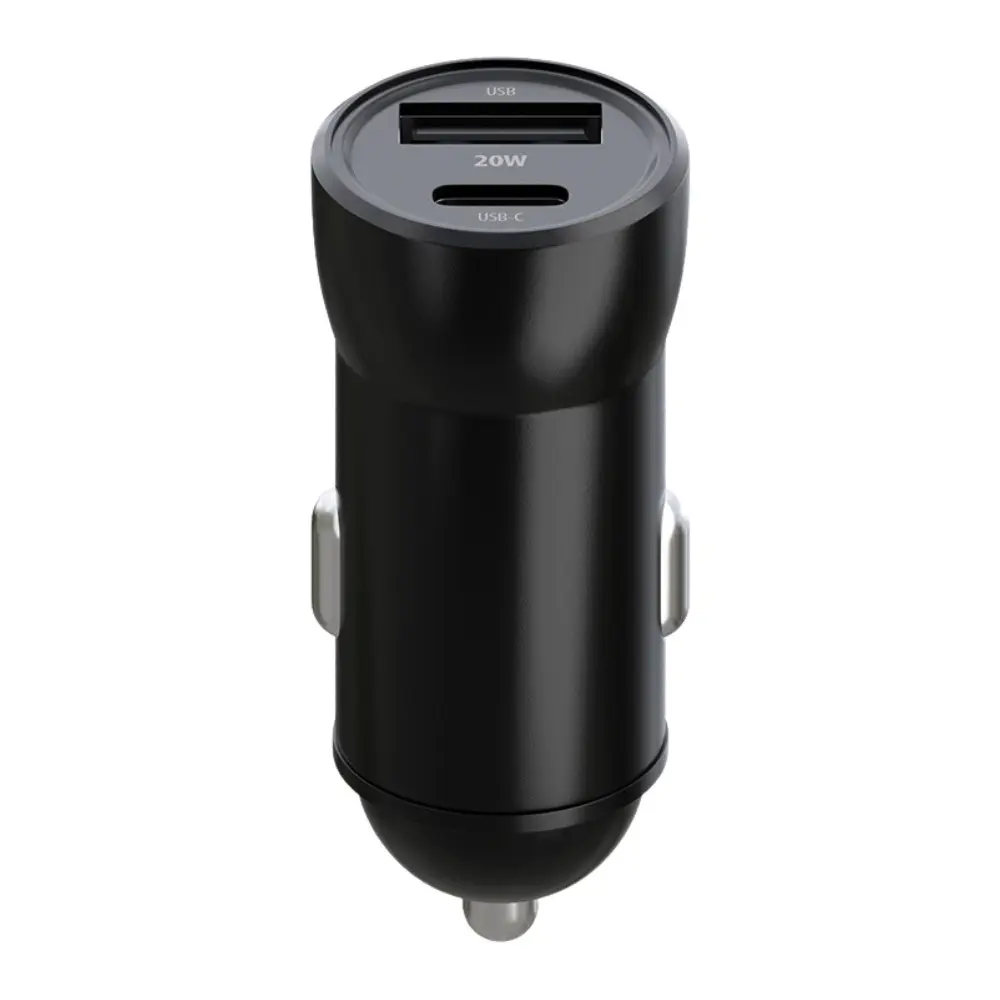 USB autolader USB-C en USB-A 12V 20W QC zwart