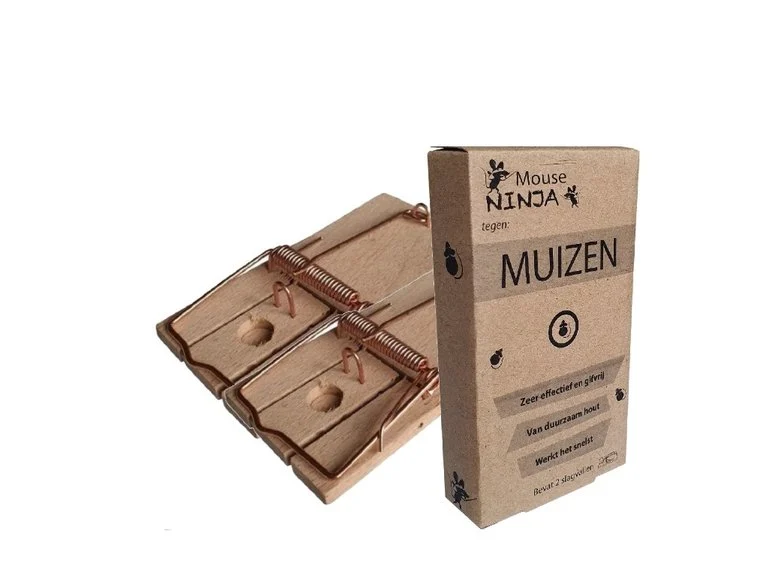 Ninja Muizenval Set 2 Stuks – Gifvrije Houten Muizenvallen