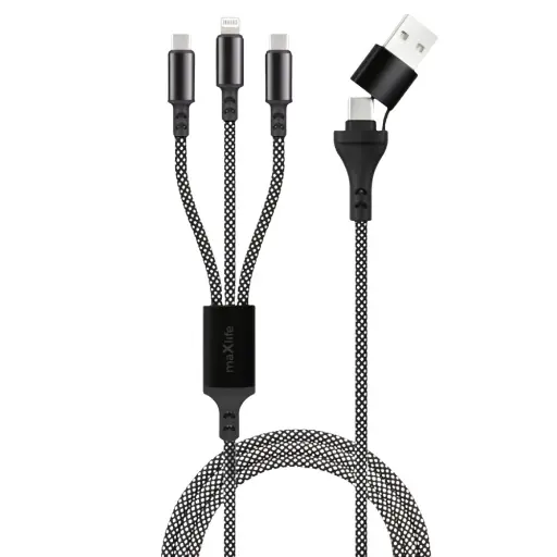 [116621] USB - kabel multi Lightning + 2x USB-C zwart 66W