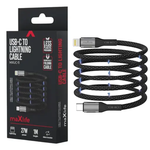 [116633] USB-C - Lightning kabel 1m zwart omvlochten magnetic 27W
