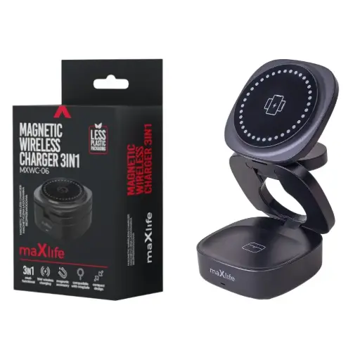[116638] Draadloze Qi lader 3in1 opvouwbaar zwart 15W