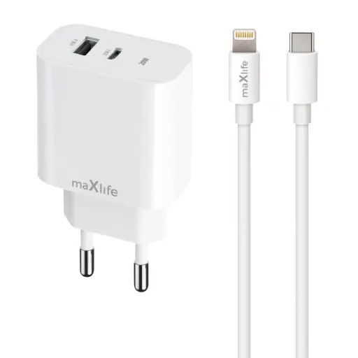[116644] USB + USB-C snellader 20W wit + Lightning kabel 1m
