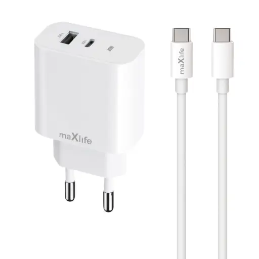 [116645] USB + USB-C snellader 20W wit + USB-C kabel 1m